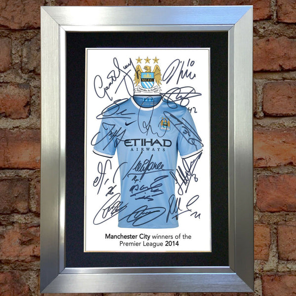 MAN CITY Premier League Winners 2014 Autograph Mounted Photo Repro A4 Print 460