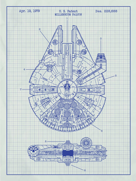 Star Wars Millennium Falcon Blueprint RARE Reprint Vintage Wall Art Print #21