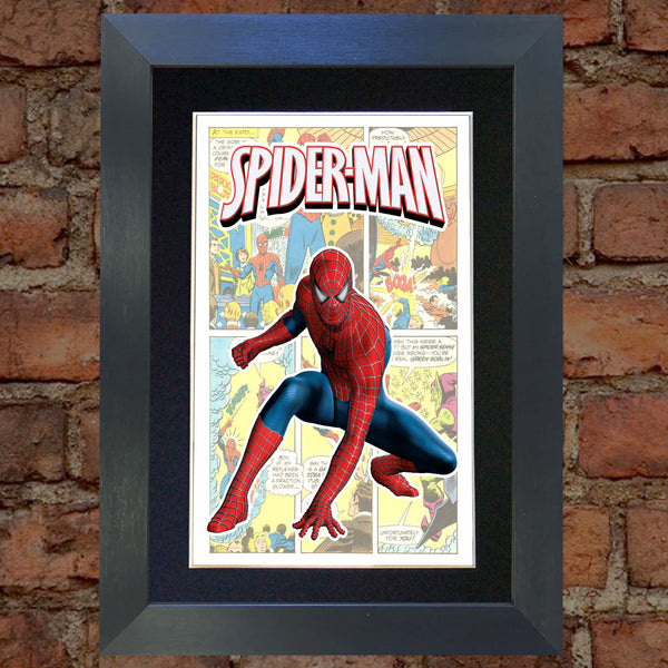 SPIDERMAN Superhero Print Wall Comic Art Black / Silver / Gold Frame Poster #714