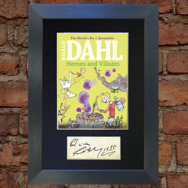 ROALD DAHL Heroes and Villains Book Cover Autograph Signed A4 Mounted Print 680