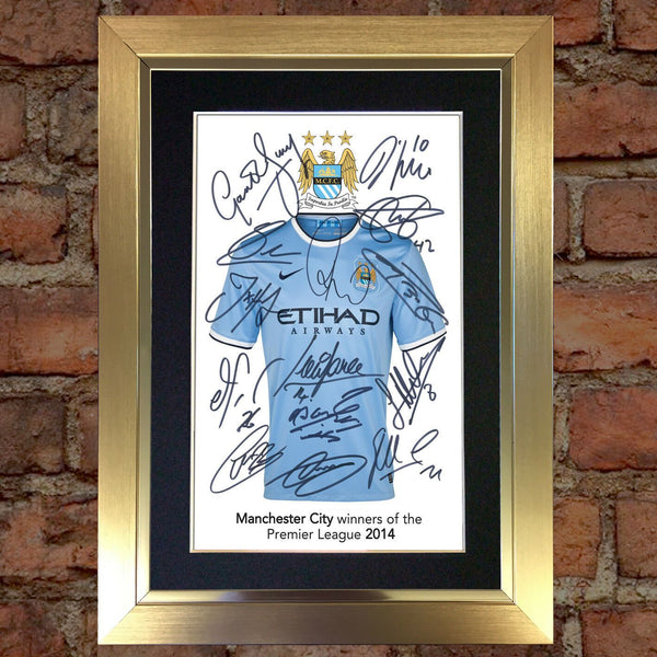 MAN CITY Premier League Winners 2014 Autograph Mounted Photo Repro A4 Print 460