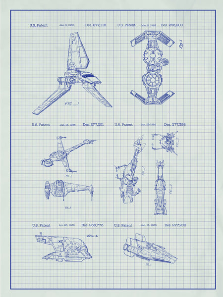 STAR WARS x 6 Ships Blueprint VERY RARE Reproduction Vintage Wall Art Print #24