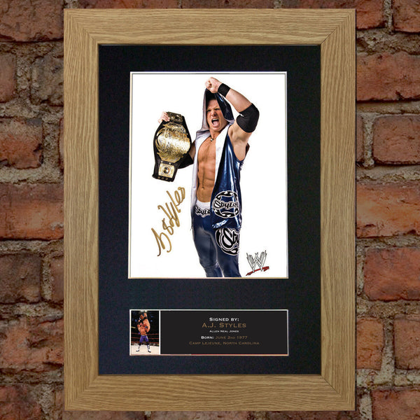 A J STYLES WWE Quality Autograph Mounted Photo Repro Print A4 510