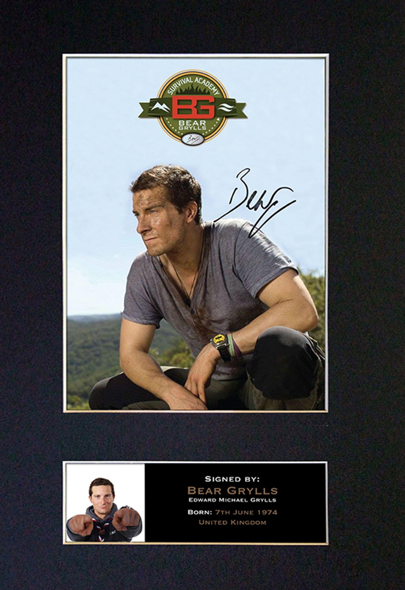 BEAR GRYLLS Mounted Signed Photo Reproduction Autograph Print A4 342