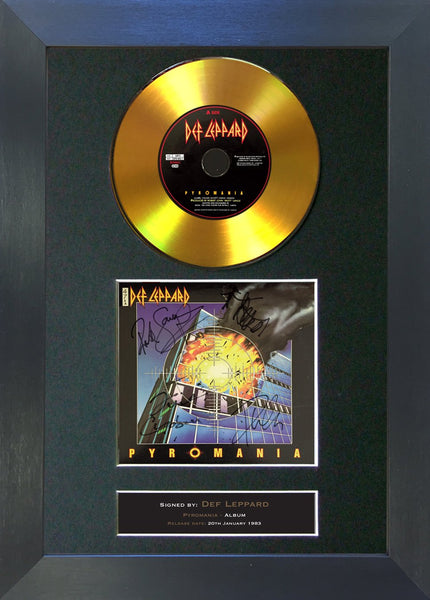 # Def Leppard - Pyromania GOLD DISC Album Signed Autograph Mounted Repro