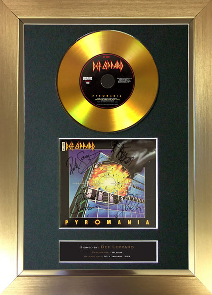 # Def Leppard - Pyromania GOLD DISC Album Signed Autograph Mounted Repro