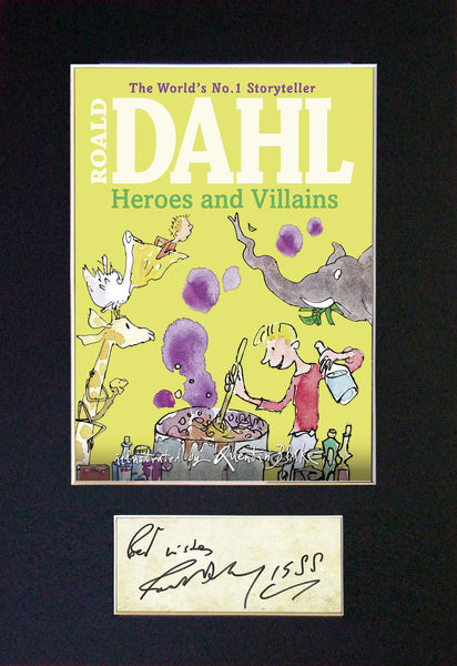 ROALD DAHL Heroes and Villains Book Cover Autograph Signed A4 Mounted Print 680