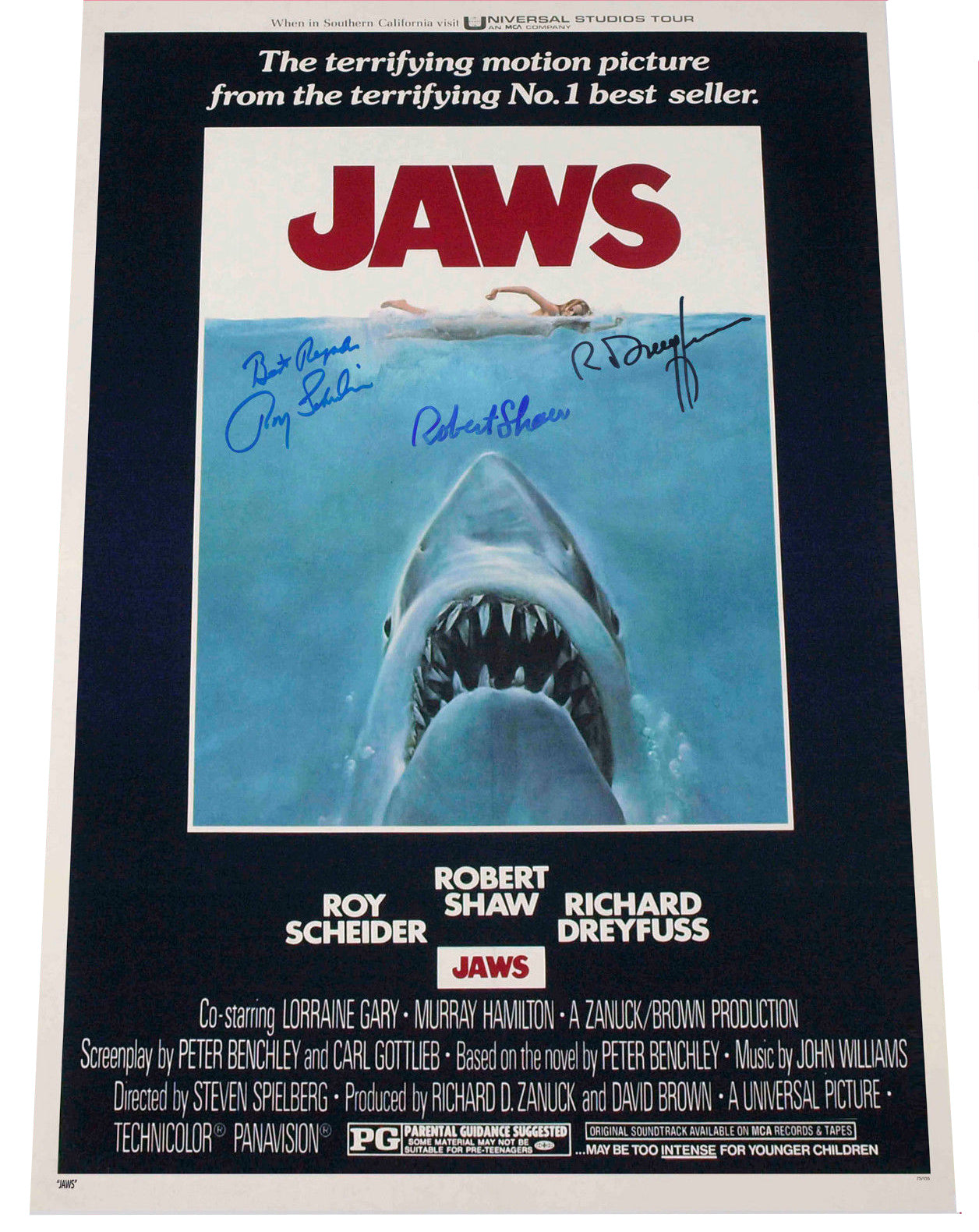 JAWS 3 CAST SIGNED AUTOGRAPH MOVIE POSTER A2 594 x 420mm (Very Rare)