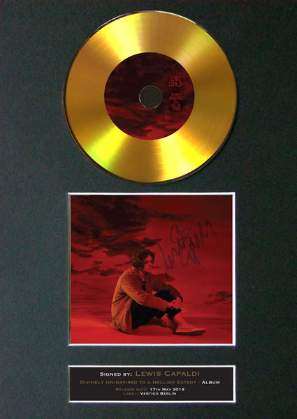 #196 Lewis Capaldi - Divinely Uninspired GOLD DISC Album Signed Autograph Mounted Repro