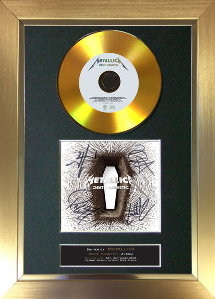 #78 Metallica Death Magnetic Gold Album Cd Signed Autograph Mounted Repro A4