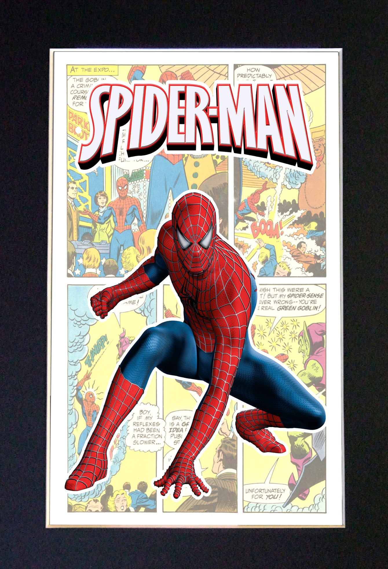 SPIDERMAN Superhero Print Wall Comic Art Black / Silver / Gold Frame Poster #714