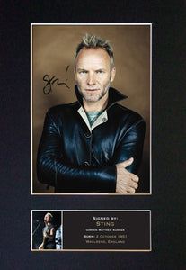 STING Quality REPRODUCTION Autograph Mounted Signed Photo PRINT A4 72