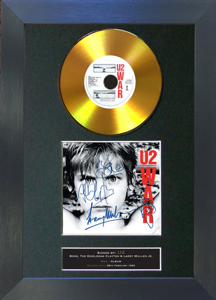 #166 U2 - War GOLD DISC Album Signed Autograph Mounted Repro