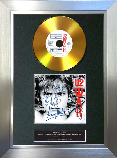 #166 U2 - War GOLD DISC Album Signed Autograph Mounted Repro