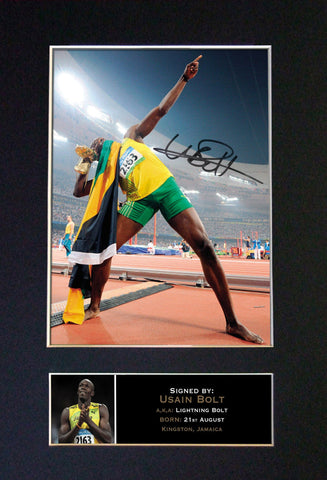 USAIN BOLT Mounted Signed Photo Reproduction Autograph Print A4 267